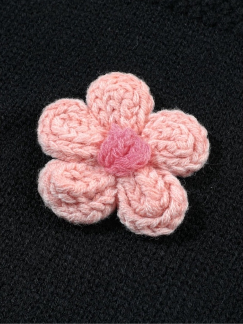Pink Green Floral Crochet Appliqué Drop Shoulder Black Cardigan Sweater Medium - Picture 7 of 11